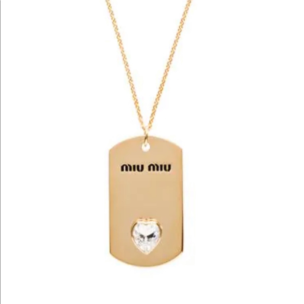 Authentic MIU MIU Embellished Dog Tag Necklace